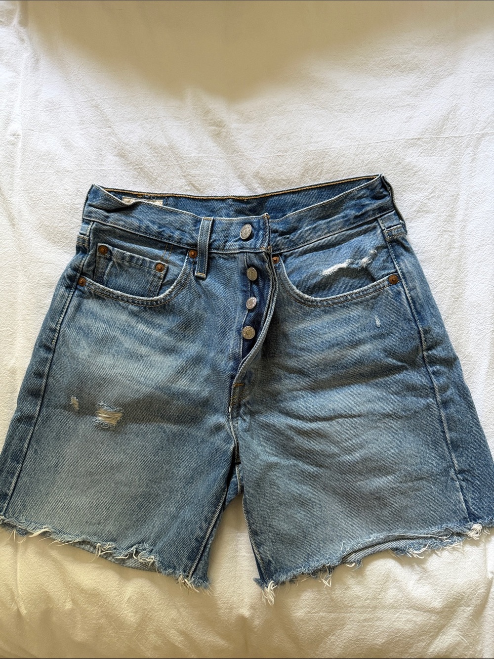 Levi's Light Blue High-Rise Distressed Denim Shorts